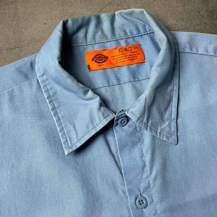 [BUNJANG] Dickies Vintage Light Blue Short Sleeve Work Shirt / DICKIES 디키즈 빈티지 라이트블루 반팔 워크 셔츠 A00957