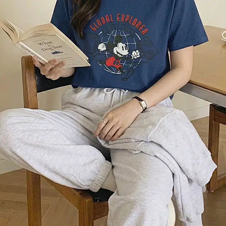 [BUNJANG] Disney Mickey Mouse and Friends Short Sleeve T-Shirt White Navy / 새상품 미키마우스 앤 프렌즈 반팔 티셔츠 화이트 네이비 44-66