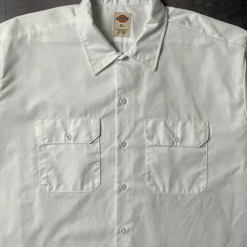 [BUNJANG] Dickies Vintage White Flap Pocket Short Sleeve Work Shirt / DICKIES 디키즈 빈티지 화이트 플랩포켓 반팔 워크셔츠 A00958