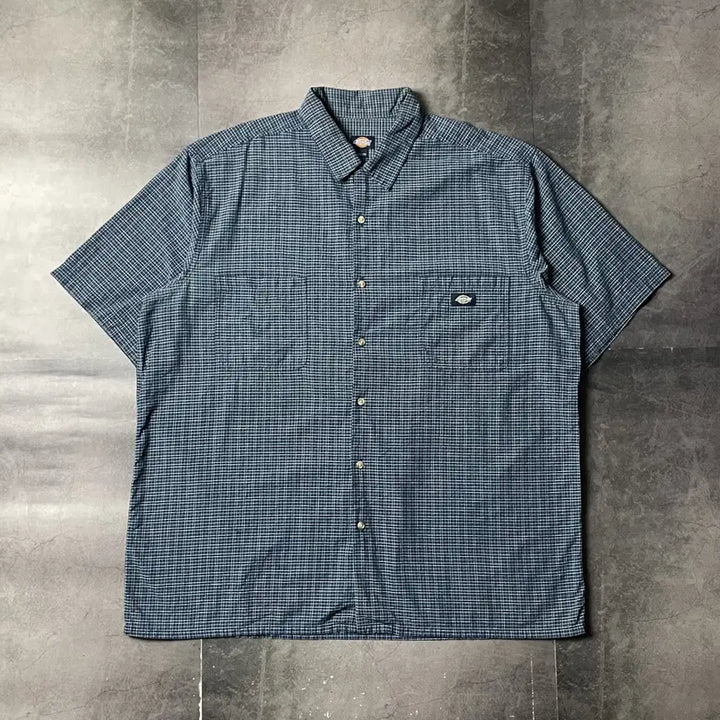 [BUNJANG] Dickies Vintage Blue Check Short Sleeve Work Shirt / DICKIES 디키즈 빈티지 블루 체크 반팔 워크 셔츠 A00959