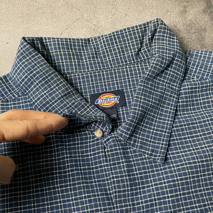 [BUNJANG] Dickies Vintage Blue Check Short Sleeve Work Shirt / DICKIES 디키즈 빈티지 블루 체크 반팔 워크 셔츠 A00959