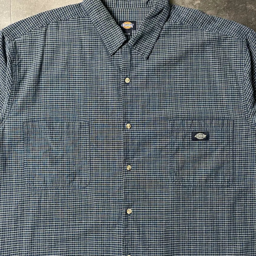 [BUNJANG] Dickies Vintage Blue Check Short Sleeve Work Shirt / DICKIES 디키즈 빈티지 블루 체크 반팔 워크 셔츠 A00959