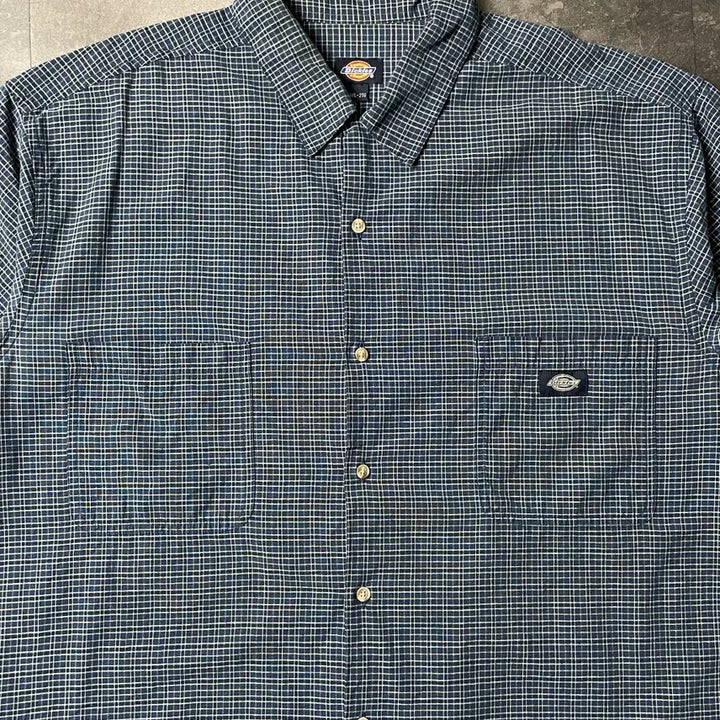 [BUNJANG] Dickies Vintage Blue Check Short Sleeve Work Shirt / DICKIES 디키즈 빈티지 블루 체크 반팔 워크 셔츠 A00959