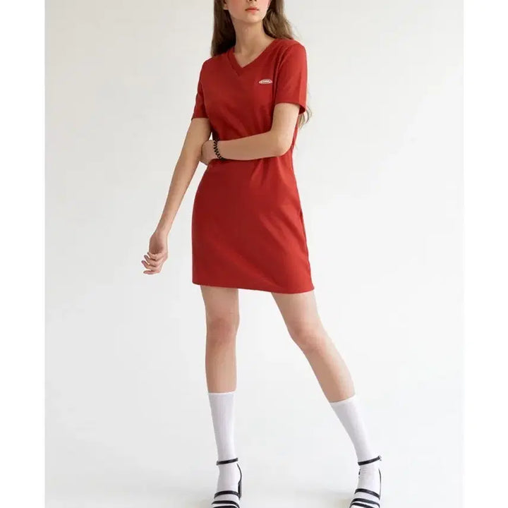 [BUNJANG] Citybreeze Genuine Basic V-Neck Slim Fit Dress (Red, M) / [보관만한새제품] 시티브리즈 정품 핏 진짜이쁨 베이직 브이넥 슬림 원피스