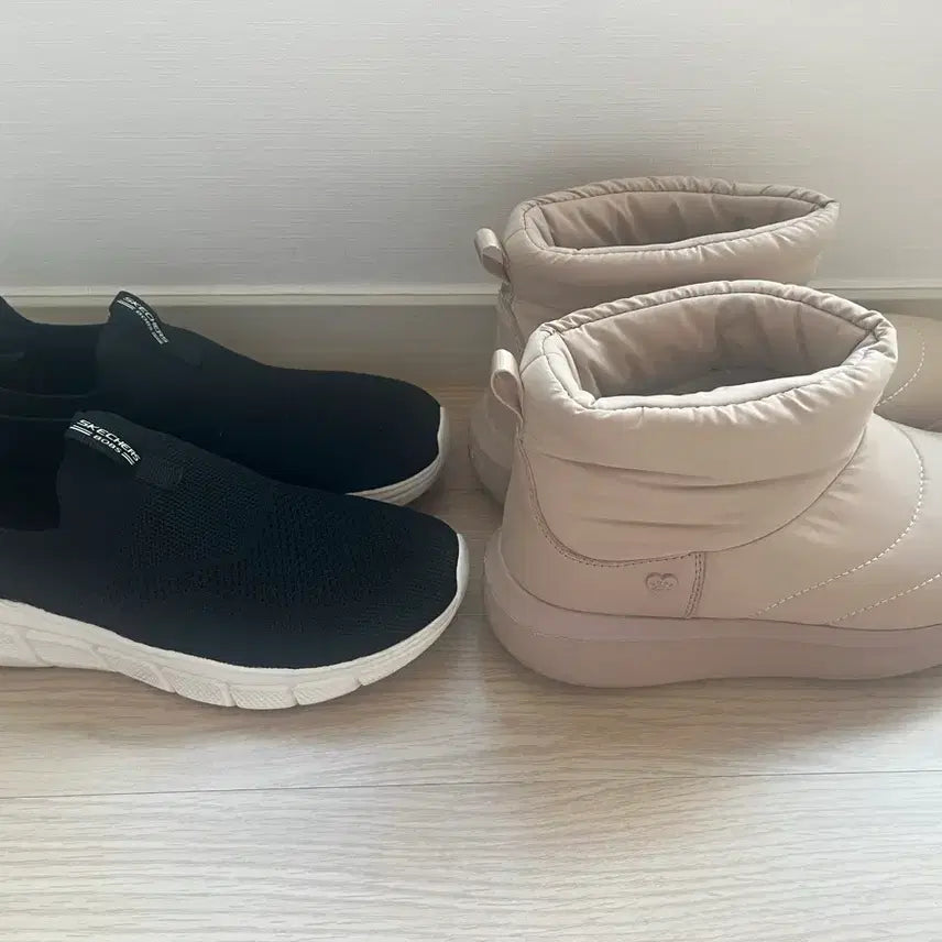 [BUNJANG] Skechers Black Slip-On Boots (245) &amp; Forever Ring Suede Long Boots (240) / 스케쳐스 블랙 슬립온 245 털 부츠와 포나리나 스웨이드 부츠240