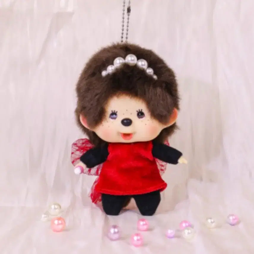 [BUNJANG] Monchhichi Big Head Red Dress Keychain / 몬치치 빅헤드 레드 드레스 키링 새제품
