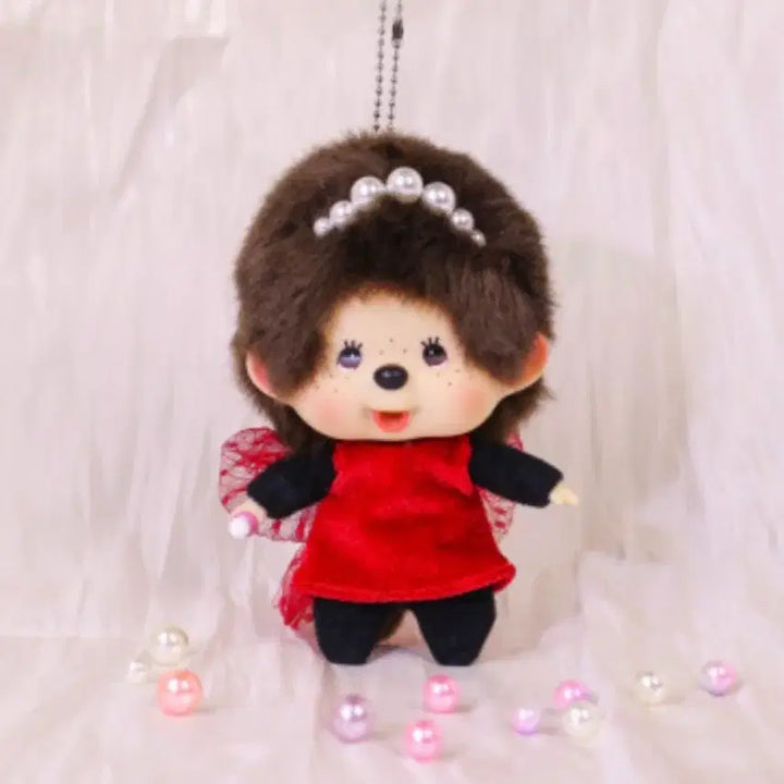 [BUNJANG] Monchhichi Big Head Red Dress Keychain / 몬치치 빅헤드 레드 드레스 키링 새제품