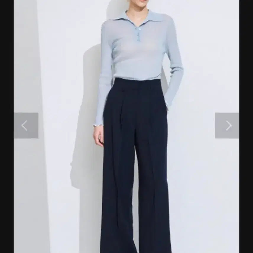 [BUNJANG] TIME by HAND Pinstripe Wide Slacks Navy Size 55 / 한섬 TIME 핀턱 와이드 슬랙스 네이비 55 (25년)새옷급