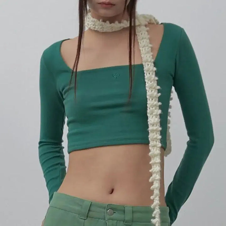 [BUNJANG] Saisra Square Fitted Long Sleeve Crop Top T-Shirt / 세이스라 스퀘어 피티드 탑 크롭탑 크롭 티셔츠 긴팔 새상품