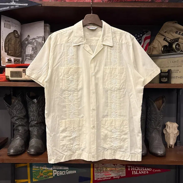 [BUNJANG] ROMANI 80s Floral Paisley Pintuck Kuba Shirt / 80s ROMANI 플라워 페이즐리 핀턱 쿠바셔츠 한국생산 N1326