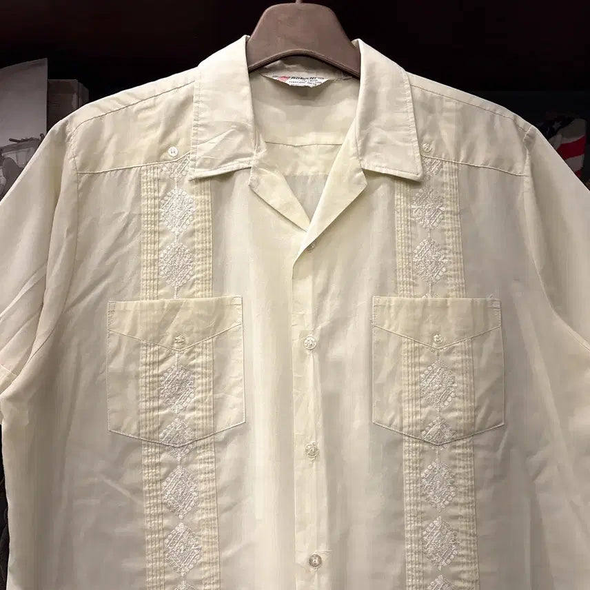 [BUNJANG] ROMANI 80s Floral Paisley Pintuck Kuba Shirt / 80s ROMANI 플라워 페이즐리 핀턱 쿠바셔츠 한국생산 N1326