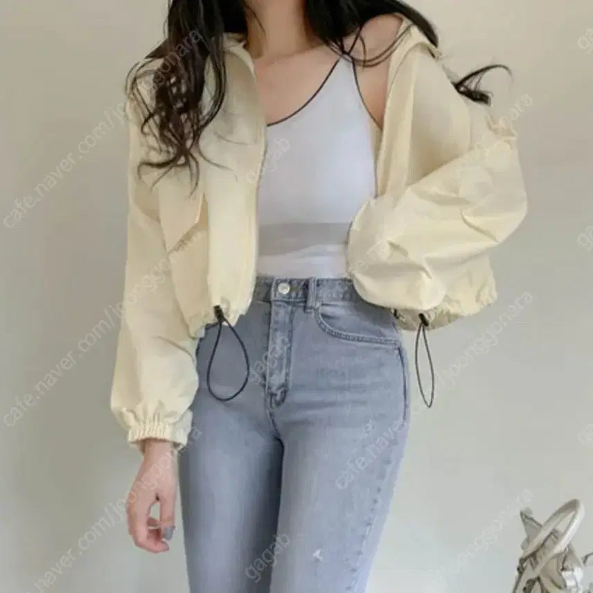 [BUNJANG] Cropped Military Style Jacket - Ivory, One Size / 새상품 크롭 야상스타일 자켓 프리사이즈 아이보리색상