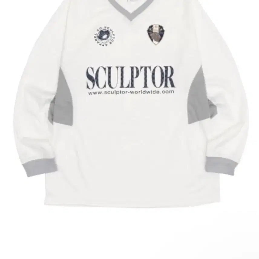 [BUNJANG] Sculptor White Long Sleeve Soccer Jersey Top / 스컬프터 화이트 롱슬리브 축구 져지탑
