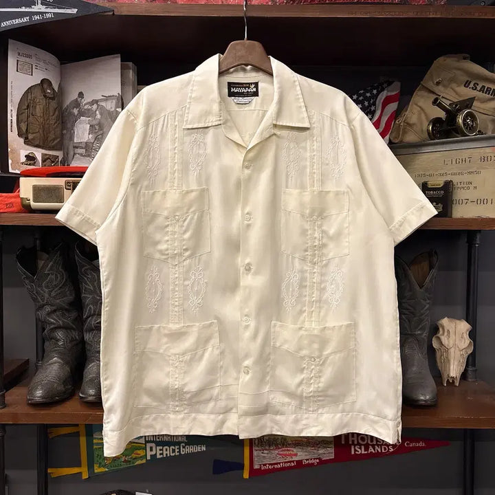 [BUNJANG] 90s MAYAPAN Decal Paisley Guayabera Cuban Shirt / 90s MAYAPAN 데칼 페이즐리 알포르자 구아야베라 쿠바셔츠 N132