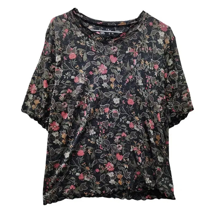 [BUNJANG] Vintage Mini Flower Cubic Half-Sleeve T-Shirt / 빈티지 미니플라워 큐빅 반팔 티 M