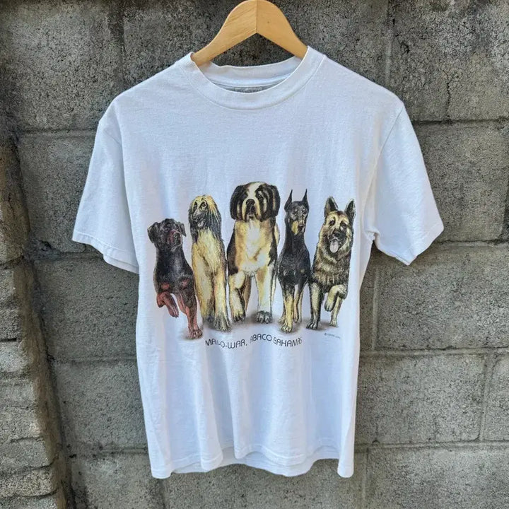 [BUNJANG] 90s Oneita Vintage Dog Printing Single Stitch Short Sleeve T-Shirt (M) / 90s oneita 빈티지 강아지 프린팅 싱글스티치 반팔 티셔츠 m