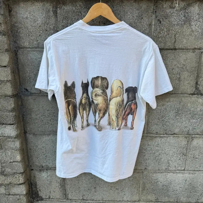 [BUNJANG] 90s Oneita Vintage Dog Printing Single Stitch Short Sleeve T-Shirt (M) / 90s oneita 빈티지 강아지 프린팅 싱글스티치 반팔 티셔츠 m
