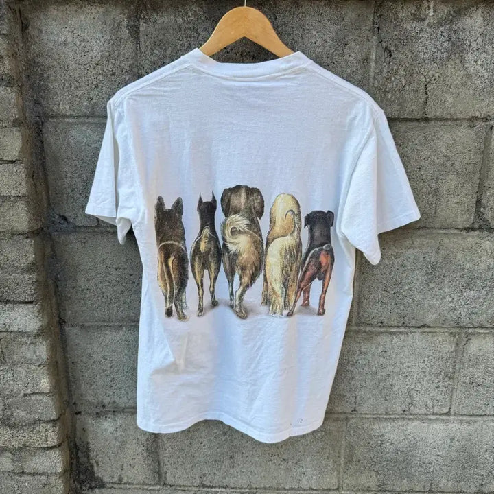 [BUNJANG] 90s Oneita Vintage Dog Printing Single Stitch Short Sleeve T-Shirt (M) / 90s oneita 빈티지 강아지 프린팅 싱글스티치 반팔 티셔츠 m
