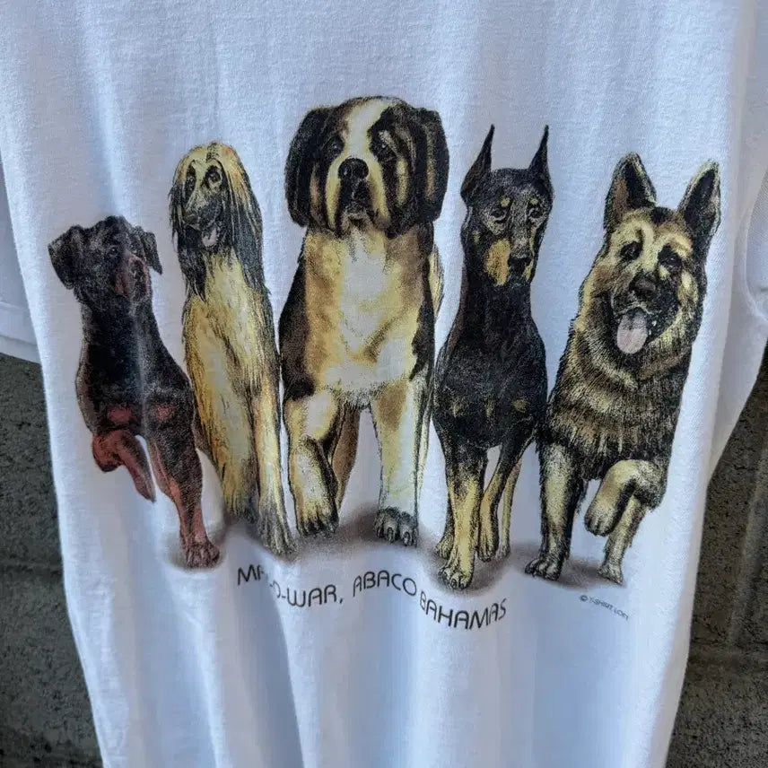 [BUNJANG] 90s Oneita Vintage Dog Printing Single Stitch Short Sleeve T-Shirt (M) / 90s oneita 빈티지 강아지 프린팅 싱글스티치 반팔 티셔츠 m