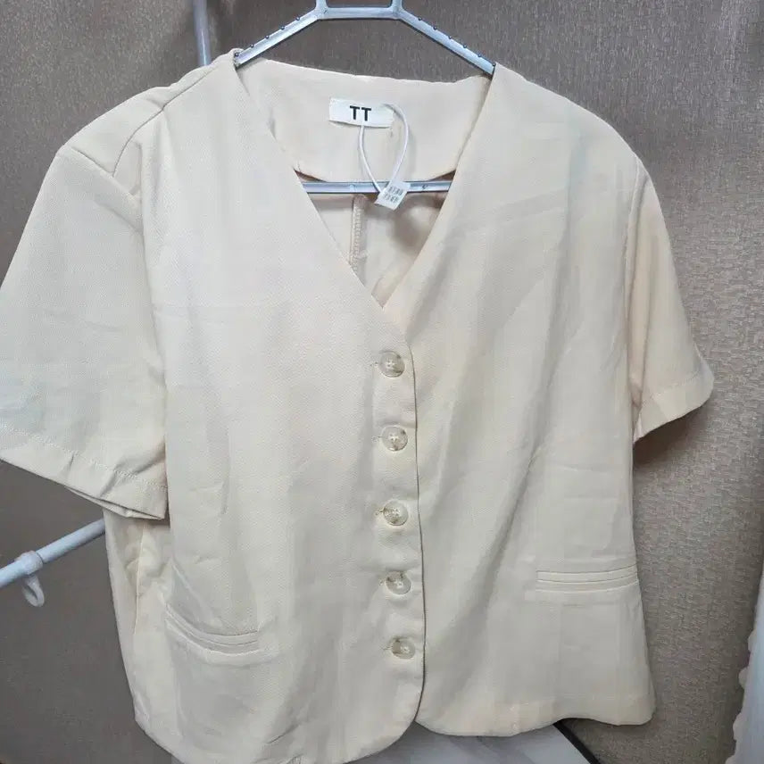 [BUNJANG] Ivory Short Sleeve Blouse Jacket L / [택달린 새상품] 반팔 블라우스 아이보리 자켓 L