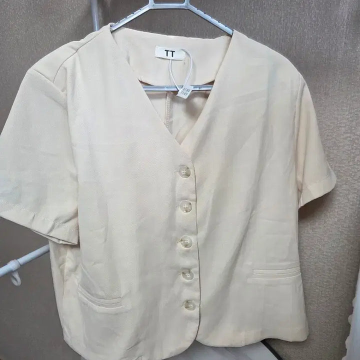 [BUNJANG] Ivory Short Sleeve Blouse Jacket L / [택달린 새상품] 반팔 블라우스 아이보리 자켓 L