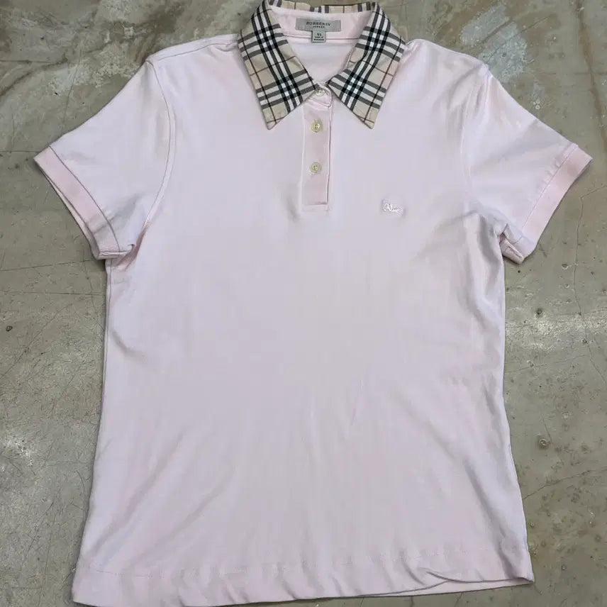 [BUNJANG] Burberry Nova Check Collar Detail Short Sleeve T-shirt XL / 여성용 버버리 노바체크 카라 포인트 반팔티 XL