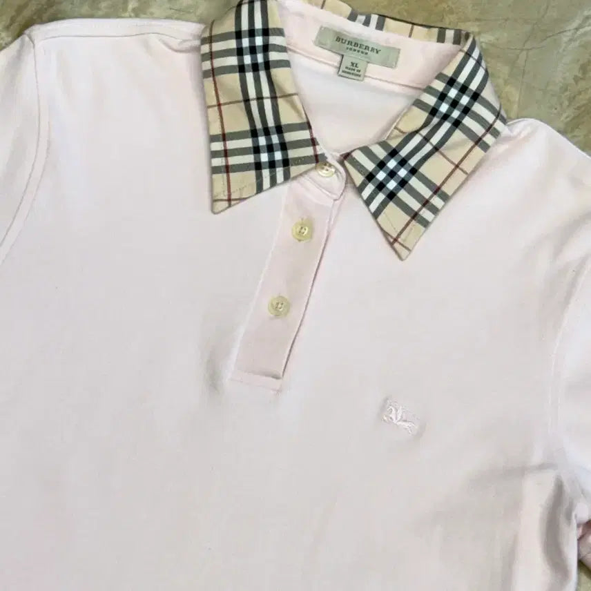 [BUNJANG] Burberry Nova Check Collar Detail Short Sleeve T-shirt XL / 여성용 버버리 노바체크 카라 포인트 반팔티 XL