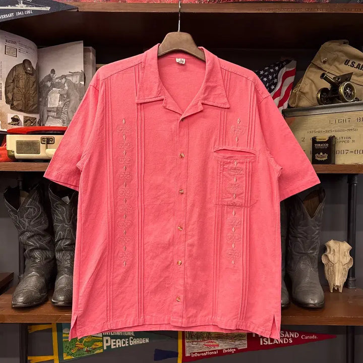 [BUNJANG] 80s-90s Vintage Minimal Pattern Alforza Guayabera Cuban Shirt XL / 80~90s VINTAGE 미니멀 패턴 알포르자 구아야베라 쿠바셔츠 N1