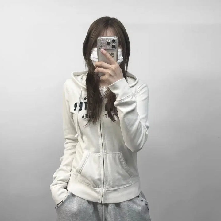 [BUNJANG] Hollister Spell Logo Zip-Up Hoodie White / 홀리스터 스펠 로고 후드집업 화이트
