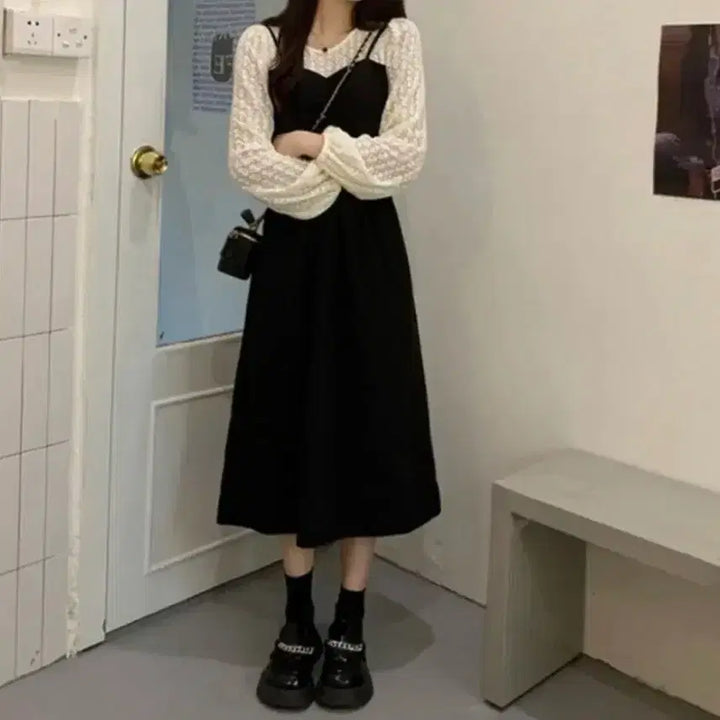 [BUNJANG] Black Layered Long Dress / 블랙 레이어드 롱 원피스