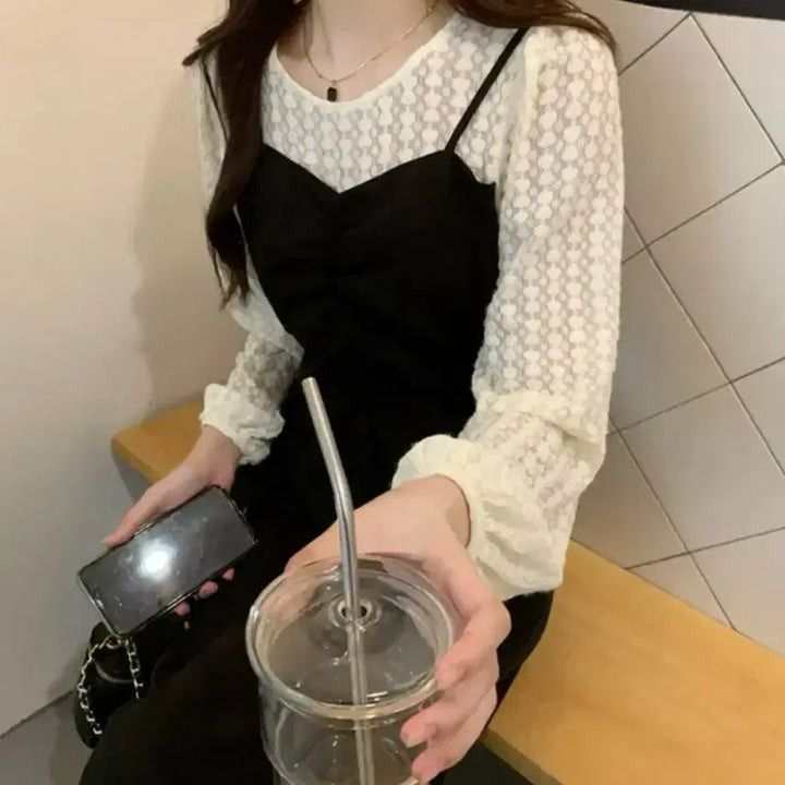 [BUNJANG] Black Layered Long Dress / 블랙 레이어드 롱 원피스