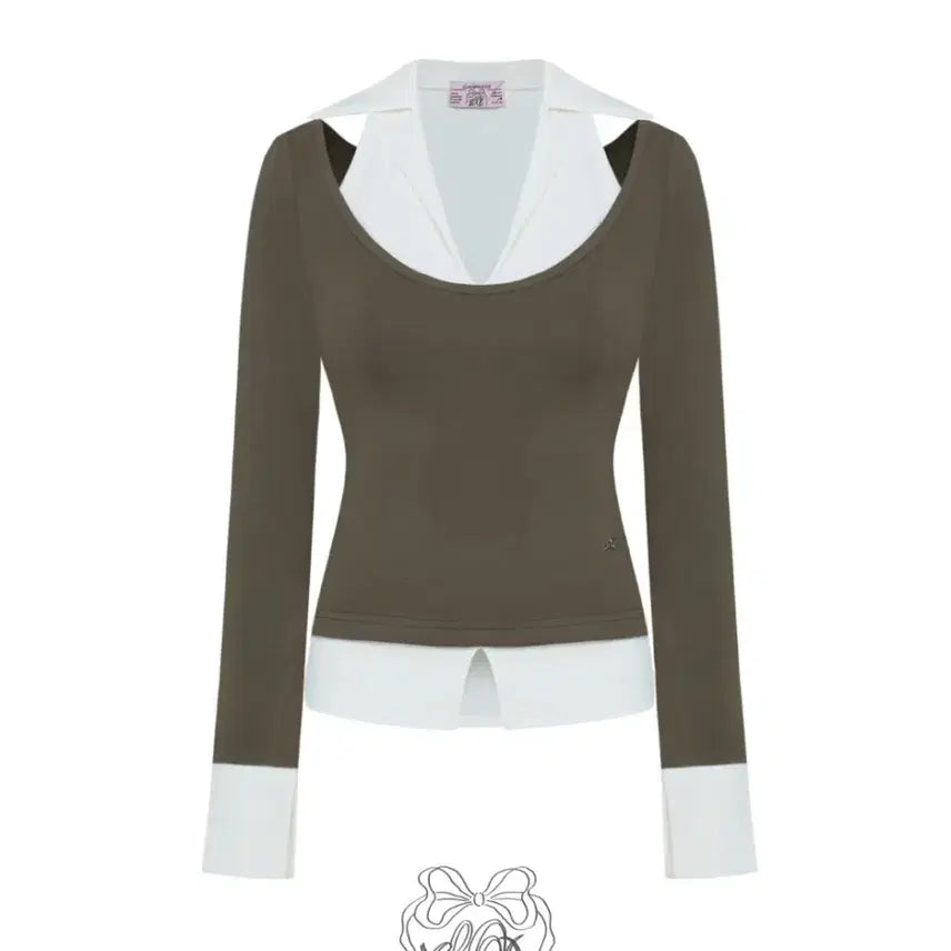 [BUNJANG] Cloud Emotion Bana Layered Top Khaki / 클라우드이모션 바나 레이어드탑 카키