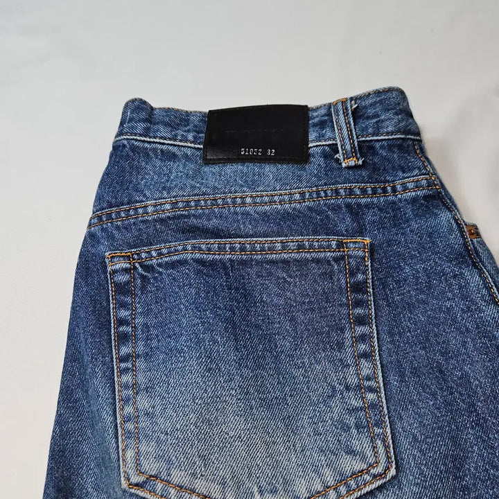 [BUNJANG] Instant Denim Leather Patch Wide Denim Pants 32 / 인스턴트 데님 가죽패치 와이드 데님팬츠 바지 워싱 32