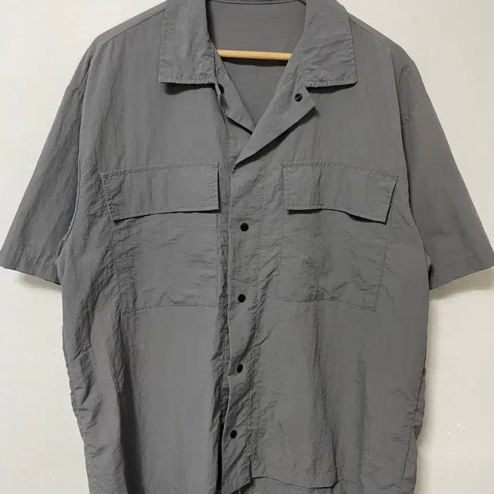 [BUNJANG] Charcoal Grey Nylon Workwear Loose Fit Short Sleeve Shirt / 100-110 챠콜그레이 나일론 워크웨어 루즈핏 반팔 셔츠 남방