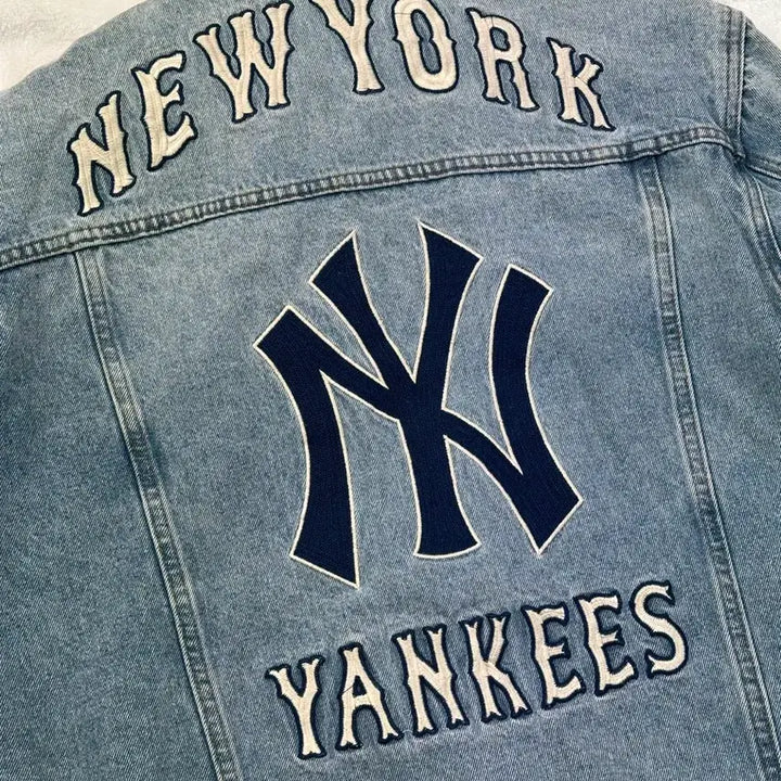 [BUNJANG] MLB New York Yankees Embroidered Logo Denim Jacket / (100)MLB 뉴욕양키스 자수로고 데님 자켓