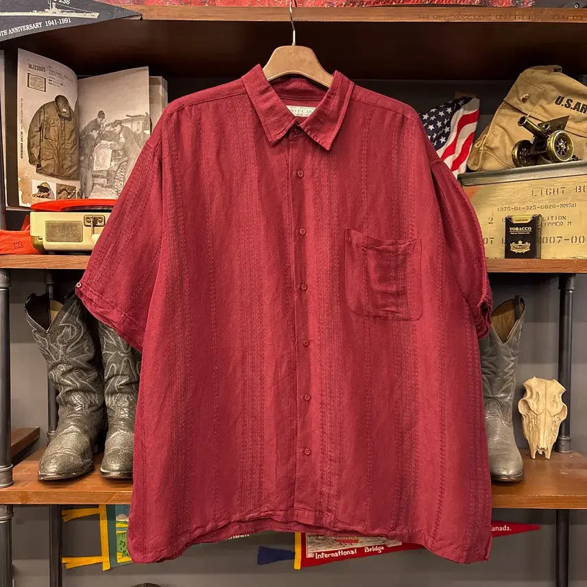 [BUNJANG] Monte Carlo 90s Multi Jacquard Stripe Textured Kuba Shirt / 90s 몬테카를로 멀티 자카드 스트라이프 텍스처 쿠바셔츠 N1335