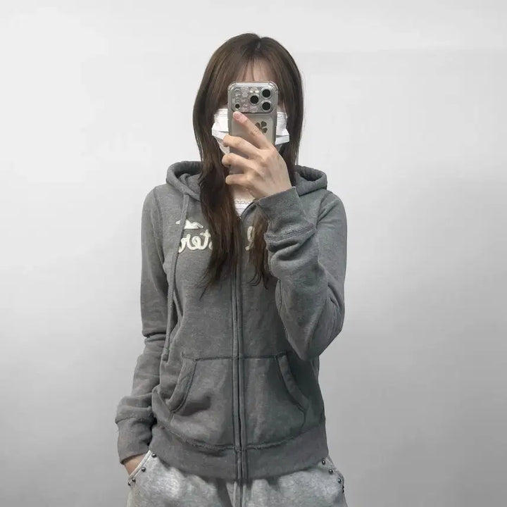 [BUNJANG] Hollister Spell Logo Hooded Zip-up Grey / 홀리스터 스펠 로고 후드집업 그레이