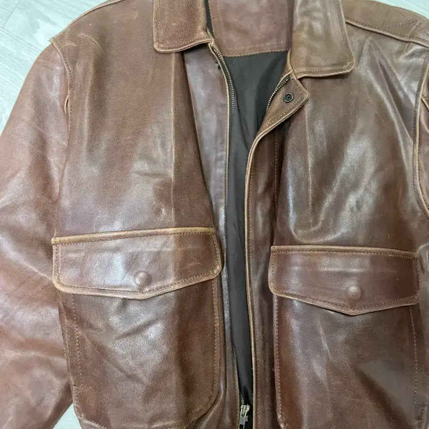 [BUNJANG] Vintage Brown Leather Bomber Jacket / 빈티지 브라운 가죽 봄버 자켓