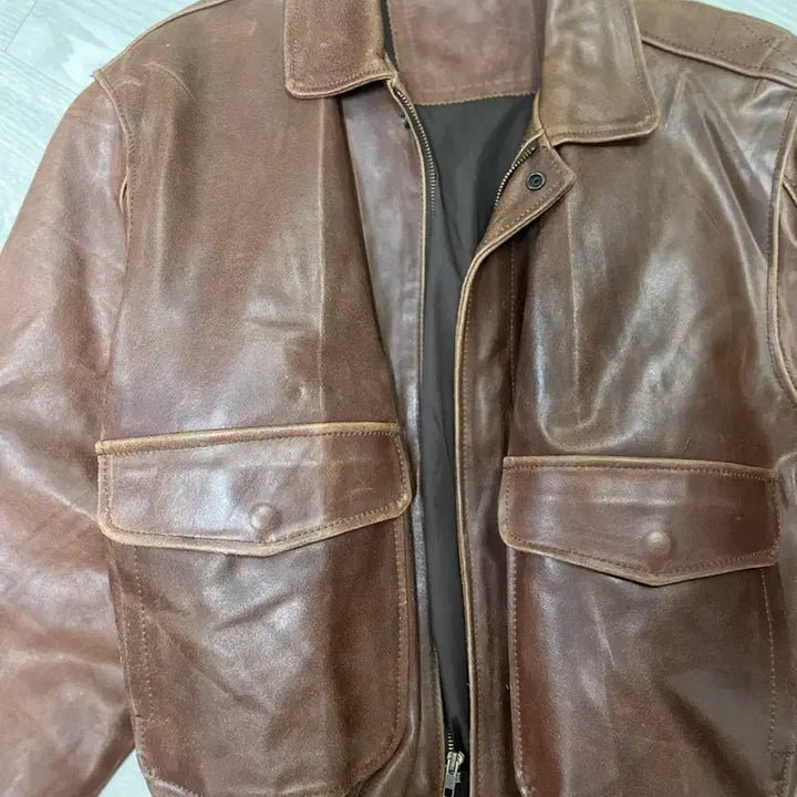 [BUNJANG] Vintage Brown Leather Bomber Jacket / 빈티지 브라운 가죽 봄버 자켓