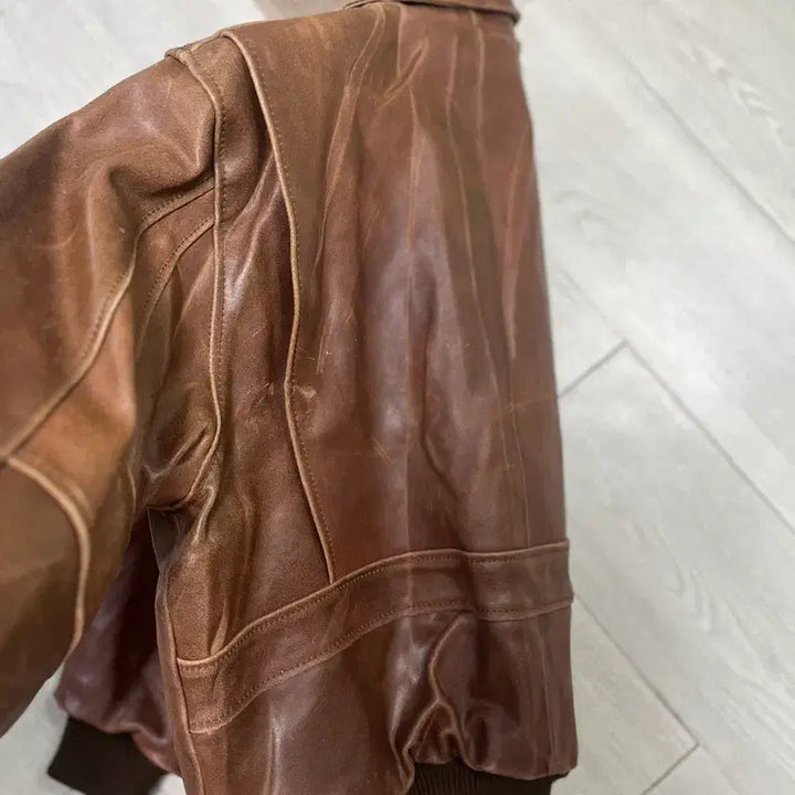 [BUNJANG] Vintage Brown Leather Bomber Jacket / 빈티지 브라운 가죽 봄버 자켓