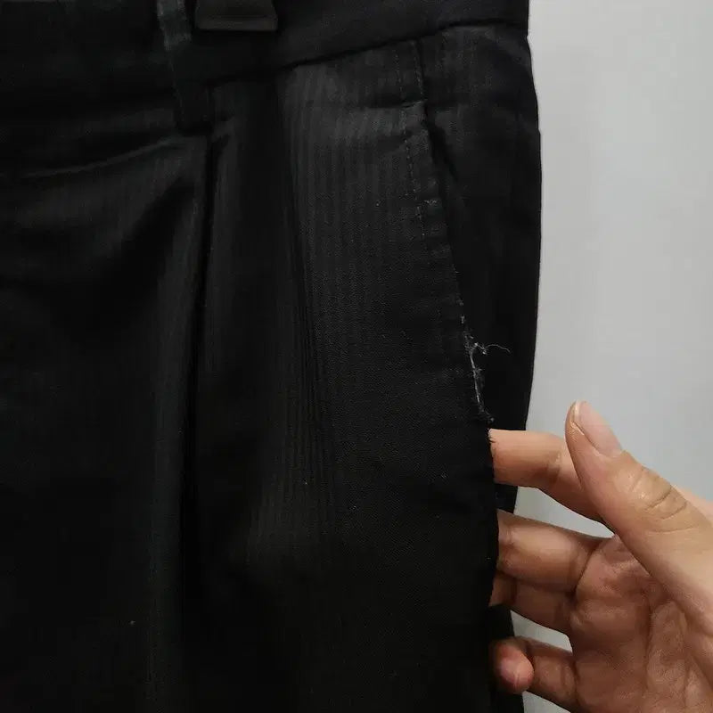 [BUNJANG] TOPVALU Vintage Striped Black Slacks Pants / TOPVALU 빈티지 스트라이프 블랙 슬랙스팬츠