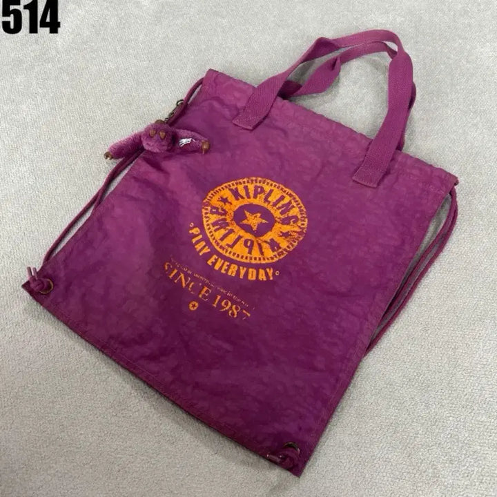 [BUNJANG] Kipling Purple Eco Bag with Keyring / 키플링 보라색 에코백 가방 + 키링