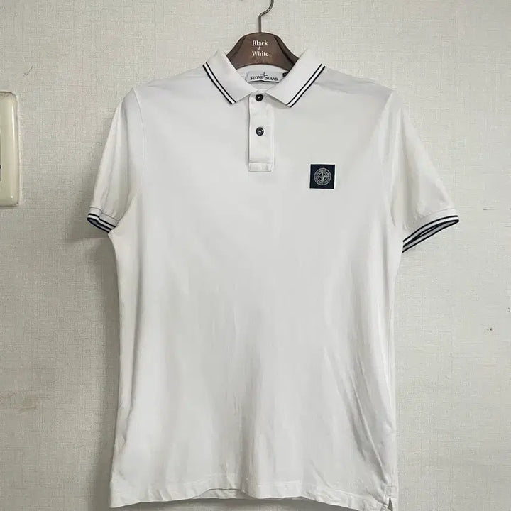 [BUNJANG] Stone Island White Slim Fit Polo Shirt L / 스톤아일랜드 화이트 슬림핏 카라티 L