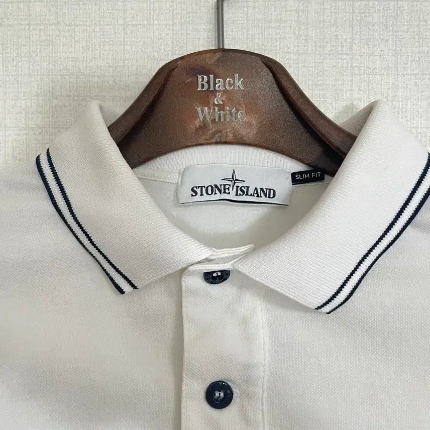 [BUNJANG] Stone Island White Slim Fit Polo Shirt L / 스톤아일랜드 화이트 슬림핏 카라티 L
