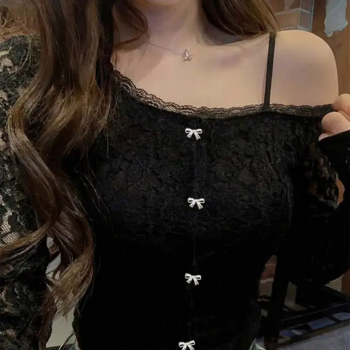 [BUNJANG] Sheer Knit One-Off Shoulder Top / 시스루 니트 원오프숄더