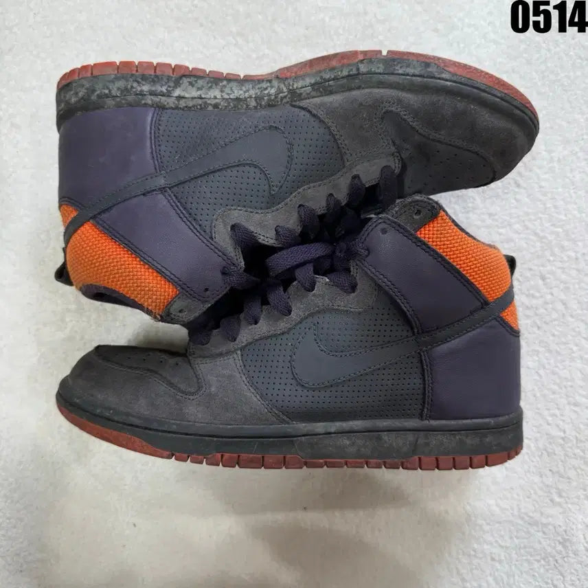 [BUNJANG] Nike Dunk High Grey/Purple/Orange Shoes (255) / 나이키 덩크 하이 회색/보라/주황 255