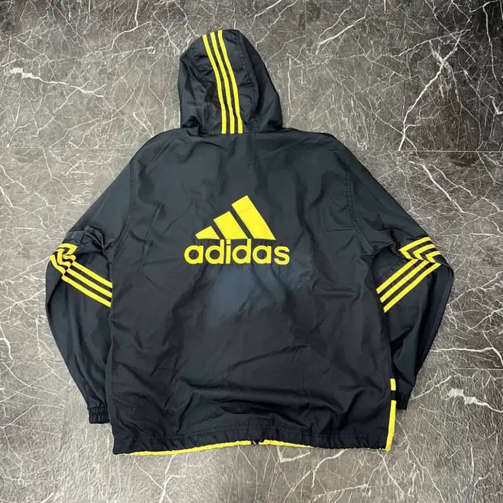 [BUNJANG] Adidas 90s Old School Multi-Logo Hooded Windbreaker Jacket XL / 아디다스 90s 올드스쿨 멀티로고 후드 바람막이 자켓