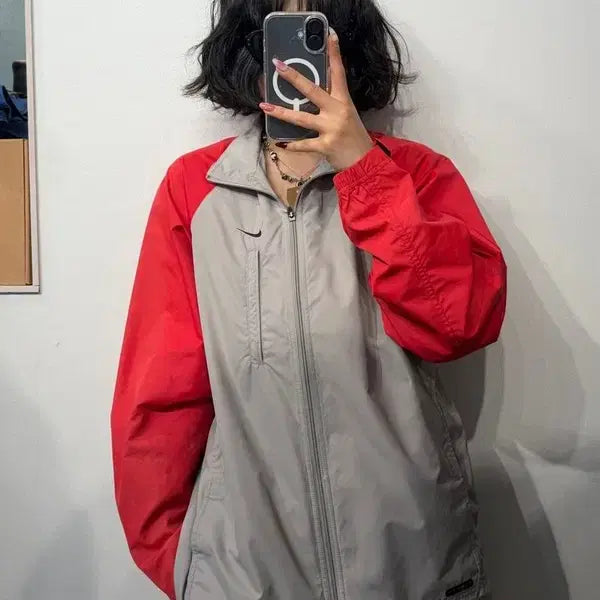 [BUNJANG] Nike Vintage Old School Windbreaker Jacket Red Grey / 100 빈티지 올드스쿨 나이키 바람막이 자켓 레드 그레이