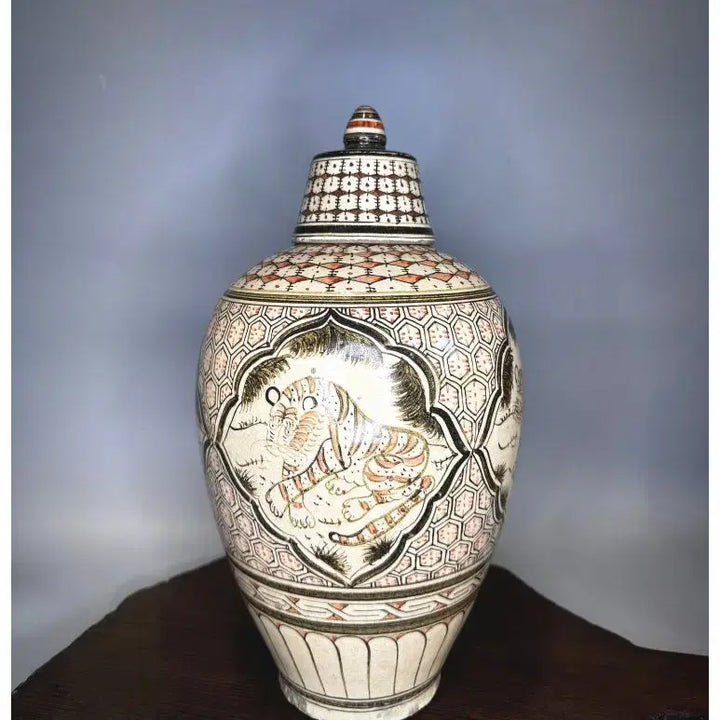 [BUNJANG] Jaju Kiln Tiger Motif Celadon Porcelain Vase / 중국 도자기 - 자주요 호문 유개 매병