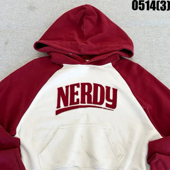 [BUNJANG] NERDY Crop Hoodie Red/Ivory S / 널디 크롭 후드티 레드/아이보리 S 0514